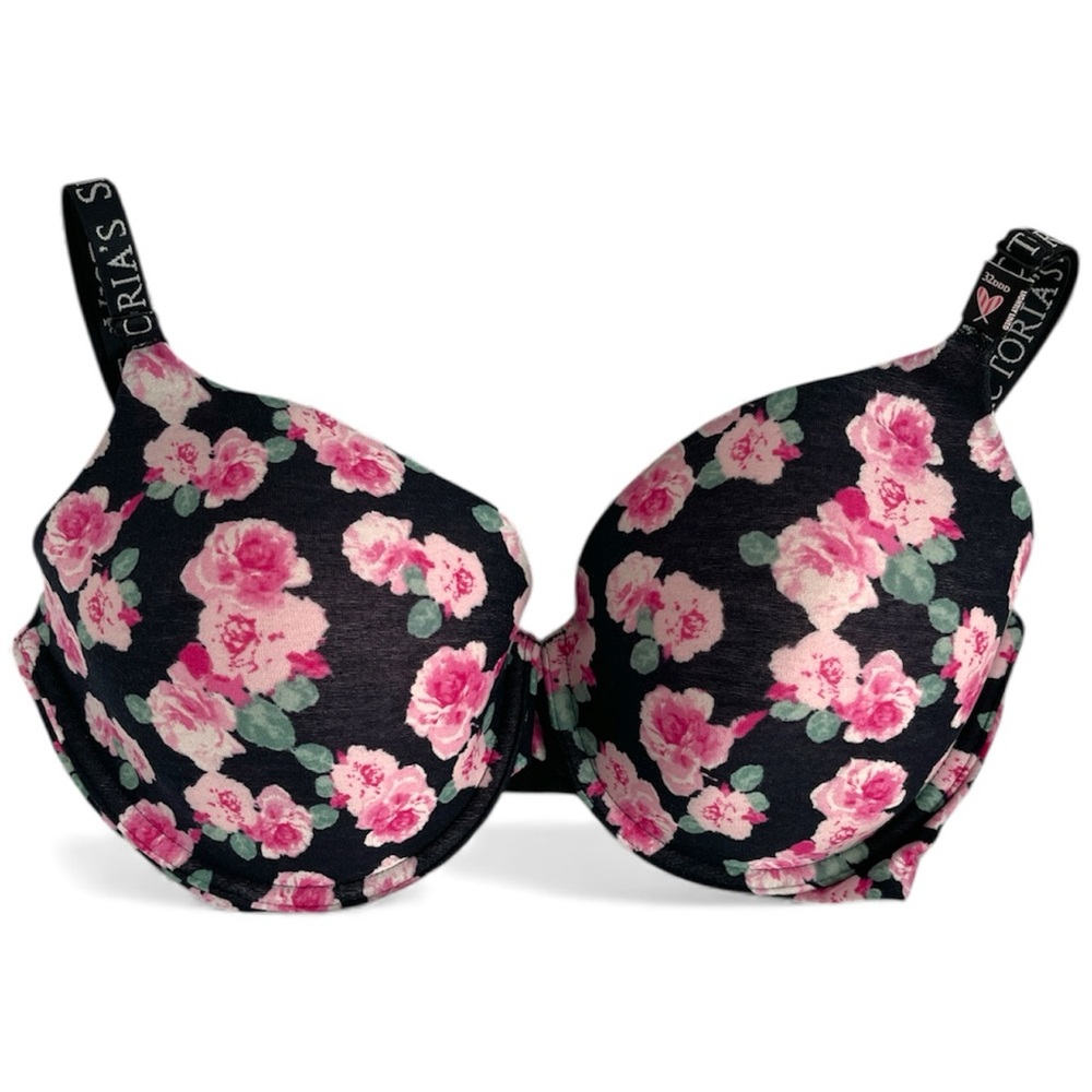 Victoria’s Secret Lightly Lined Full Coverage 32DDD Bra |Black/Pink Floral Print